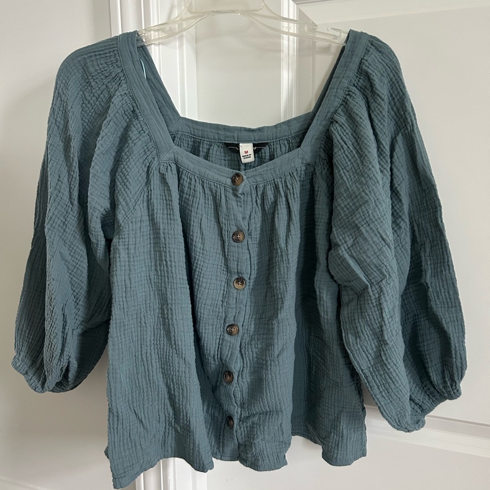 Women's Blue Button-Up Top